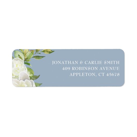 Dusty Blue Spring Floral Pioen Bruiloft Label (Voorkant)