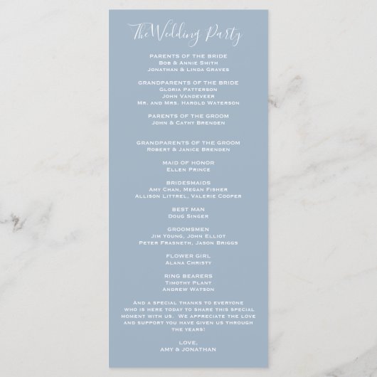 Dusty Blue Spring Floral Pioen Trouwprogramma Programma (Achterkant)