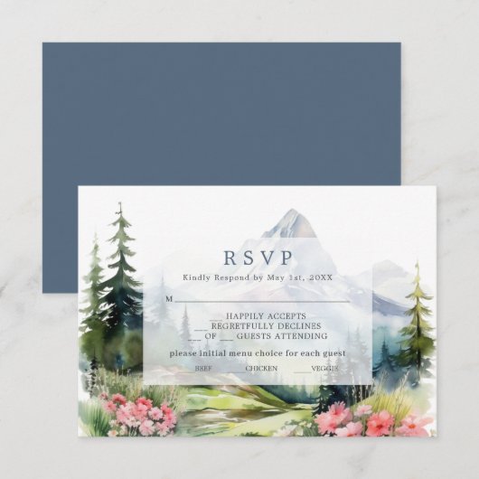 Dusty Blue Spring Mountains Wedding Carte RSVP (Devant / Derrière)