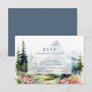 Dusty Blue Spring Mountains Wedding Carte RSVP