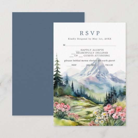 Dusty Blue Spring Mountains Wedding RSVP Kaart (Voorkant / Achterkant)