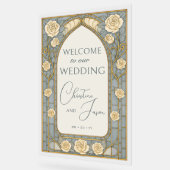 Dusty Blue Stained Glass Floral Wedding Welcome  (Angle)