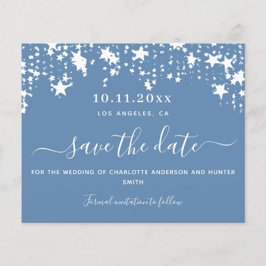 Dusty blue star trouwbudget behalve datum (Voorkant)