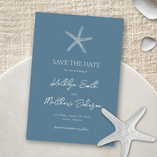 Dusty Blue Starfish Beach Bestemming Bruiloft Save The Date