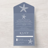 Dusty Blue Starfish bruiloft All In One Uitnodiging (Binnen)