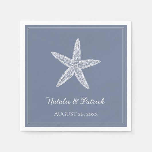 Dusty Blue Starfish bruiloft Servet (Voorkant)