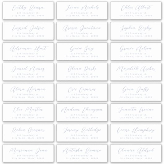 Dusty Blue Stijlvol script gastadreslabel Sticker (Voorkant)