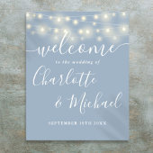 Dusty Blue String Lights Bruiloft Welkomstbord Poster