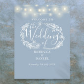 Dusty Blue String Lights Bruiloft Welkomstbord Poster