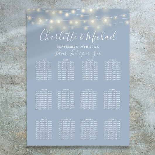 Dusty Blue String Lights Bruiloft Zitting Grafiek Poster