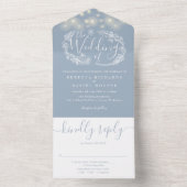 Dusty Blue String Lights Foliage Floral Wedding All In One Uitnodiging (Binnen)