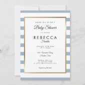 Dusty Blue Stripe Gold Baby shower Kaart (Voorkant)
