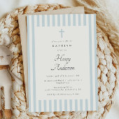 Dusty Blue Stripes Elegant Doop Jongen Uitnodigen Kaart