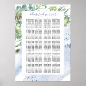 Dusty Blue Succulents Greenery Seating Chart Poster (Voorkant)