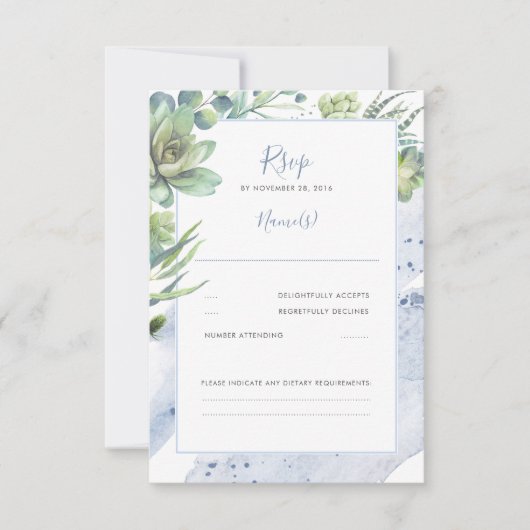 Dusty Blue Succulents Verdure Mariage RSVP (Devant)