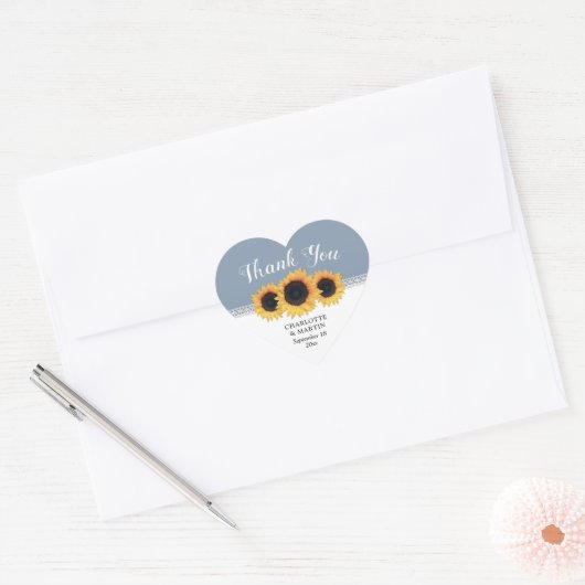 Dusty Blue Sunflower Weddenschap Bedankt Hart Sticker (Envelop)