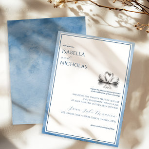 Dusty Blue Swan Lake Huwelijksuitnodiging Kaart