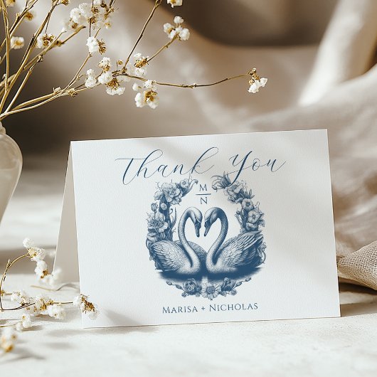 Dusty Blue Swan Lake Mariage Carte de remerciement