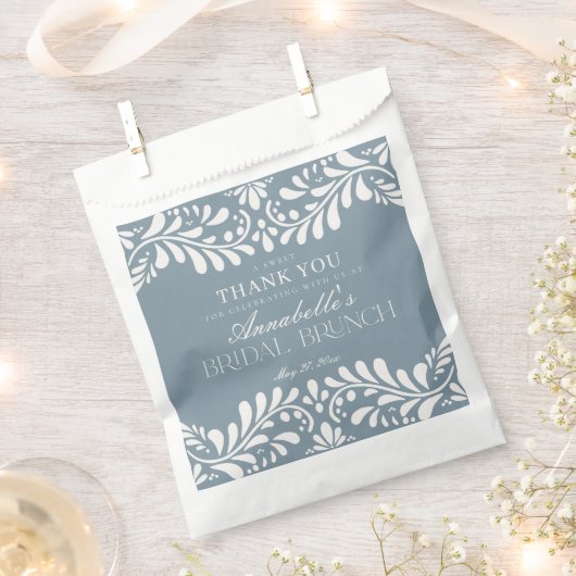 Dusty Blue Talavera Fiesta Bruids Brunch Dessert Bedankzakje (Geknipt)