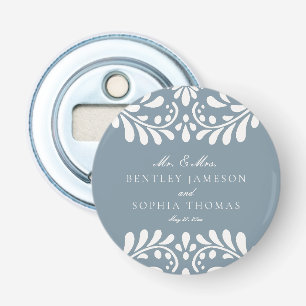 Dusty Blue Talavera Spaanse Fiesta Wedding Favors Button Flesopener