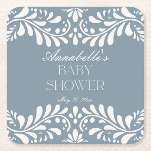Dusty Blue Talavera Spanish Fiesta Boy Baby shower Vierkante Kartonnen Onderzetter