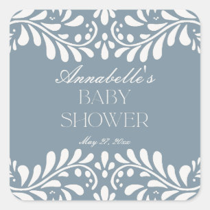 Dusty Blue Talavera Spanish Fiesta Boy Baby shower Vierkante Sticker