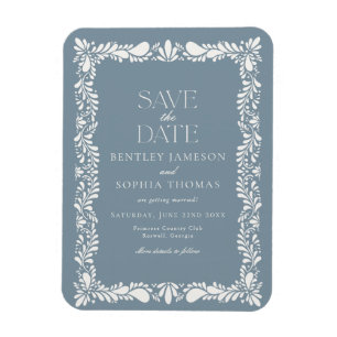 Dusty Blue Talavera Tegel Fiesta Save the Date Magneet