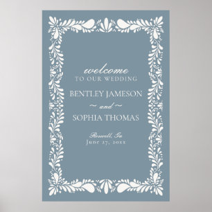 Dusty Blue Talavera Tegel Fiesta Wedding Welkom Poster