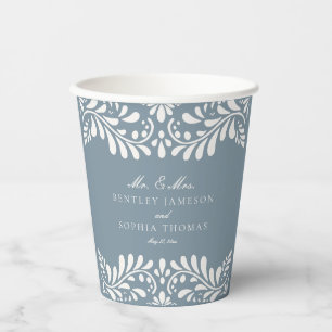 Dusty Blue Talavera Tegel Spaans Fiesta Huwelijk Papieren Bekers