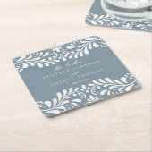 Dusty Blue Talavera Tegel Spaans Fiesta Huwelijk Vierkante Kartonnen Onderzetter (Schuin)