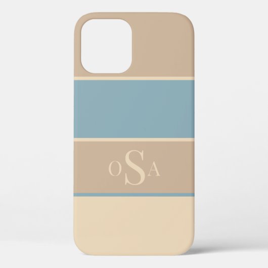 Dusty Blue Tan Monogram Abstract Moderne Eenvoudig Case-Mate iPhone Case (Achterkant)