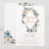 Dusty Blue Taupe Floral Bridal Shower Invitation (Devant / Derrière)