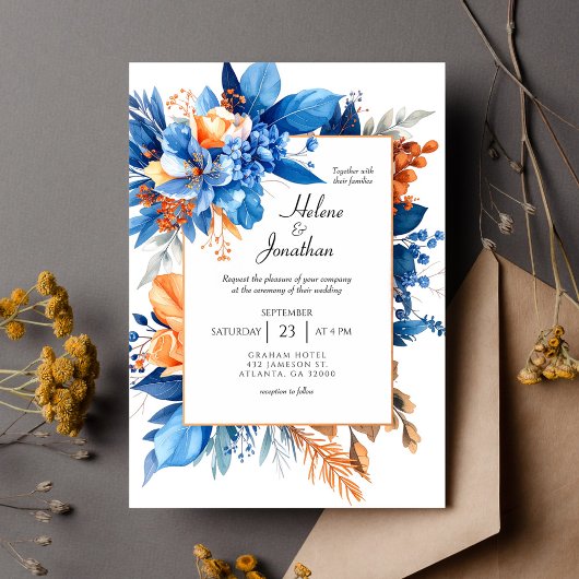 Dusty Blue Terracotta Rust Boho Elegant Wedding Kaart