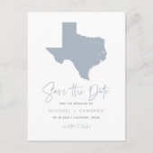 Dusty Blue Texas State Map QR Code Bewaar de datum Aankondigingskaart (Voorkant)
