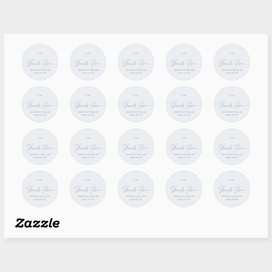 Dusty Blue Thank You Wedding Sticker (Feuille)