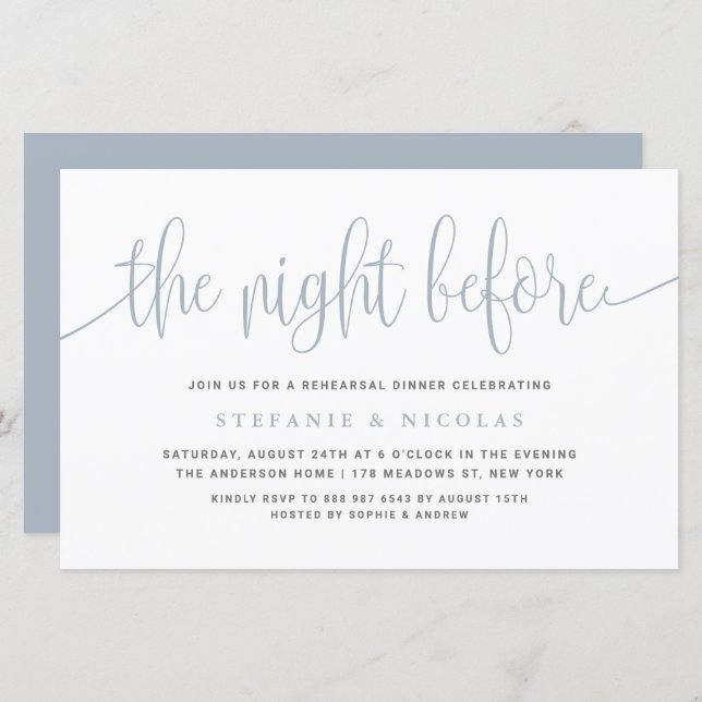 Dusty Blue the night before Rehearings Dinner (Voorkant / Achterkant)