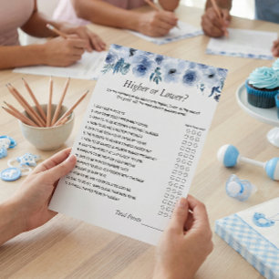 Dusty Blue the Number Challenge Baby shower Game Flyer