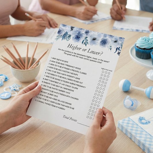 Dusty Blue the Number Challenge Baby shower Game Flyer
