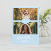 Dusty Blue Then & Now Timeline Graduate 2-Photo Kaart (Staand voorkant)