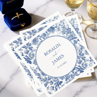 Dusty Blue Toile Floral Personalized Wedding Servet