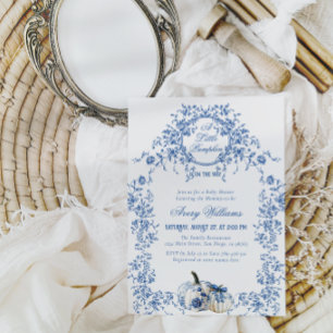 Dusty Blue Toile Floral Pumpkin Boy Baby shower Kaart