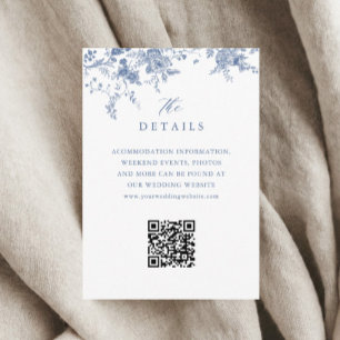 Dusty Blue Toile French Floral Wedding Details QR Informatiekaartje
