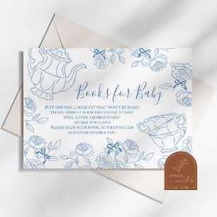 Dusty Blue Toile Tea Baby shower Boeken voor Baby Informatiekaartje