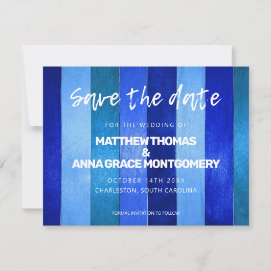 Dusty Blue Tones Wooden Rustic Save The Date (Voorkant)