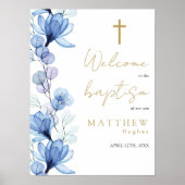 Dusty Blue Transparent Floral Baptism Affiche de b (Devant)