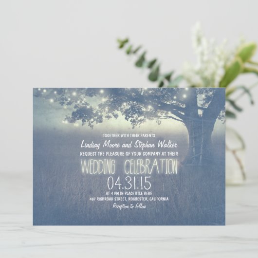Dusty Blue Tree Rustic Outdoor Wedding Kaart (Staand voorkant)