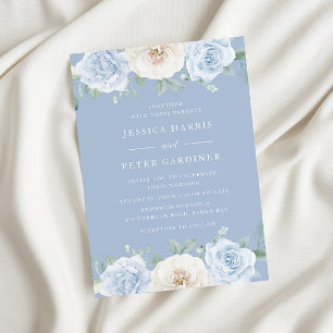 Dusty Blue Trending Bloemen Lente Huwelijk Kaart
