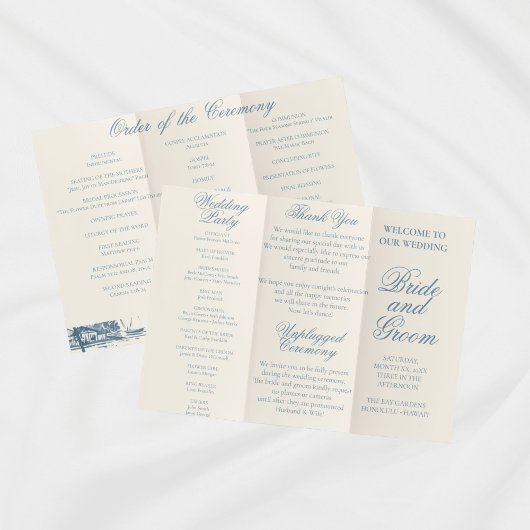 Dusty Blue Tri-Fold Wedding Program Flyer