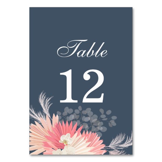 Dusty Blue Tropical Orchid Wedding Table Number Kaart (Voorkant)