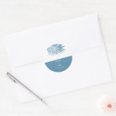 Dusty Blue Tropical Palm Tree Leaf Cool Wedding Ronde Sticker (Envelop)